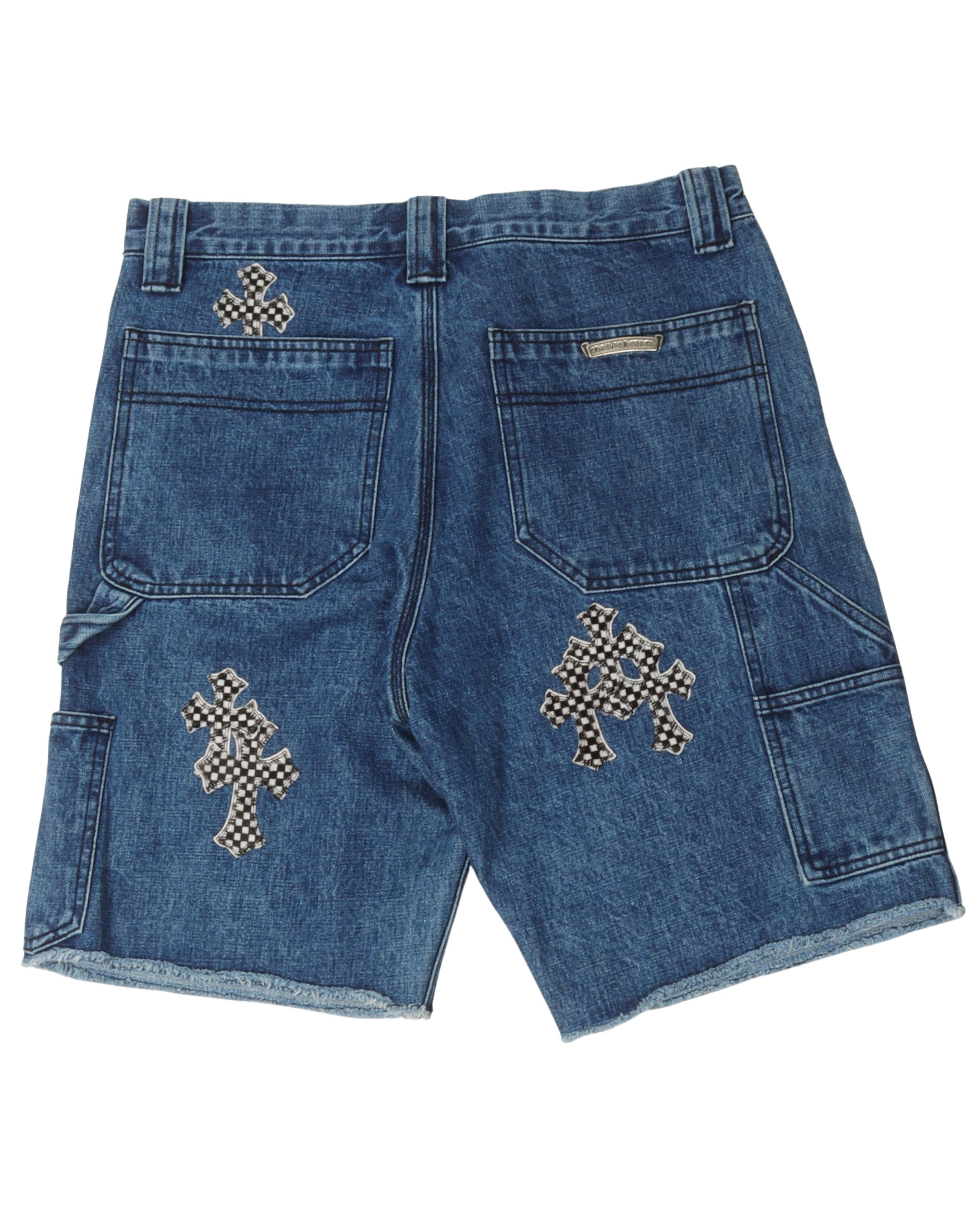 Checkered Cross Patch Double Knee Shorts