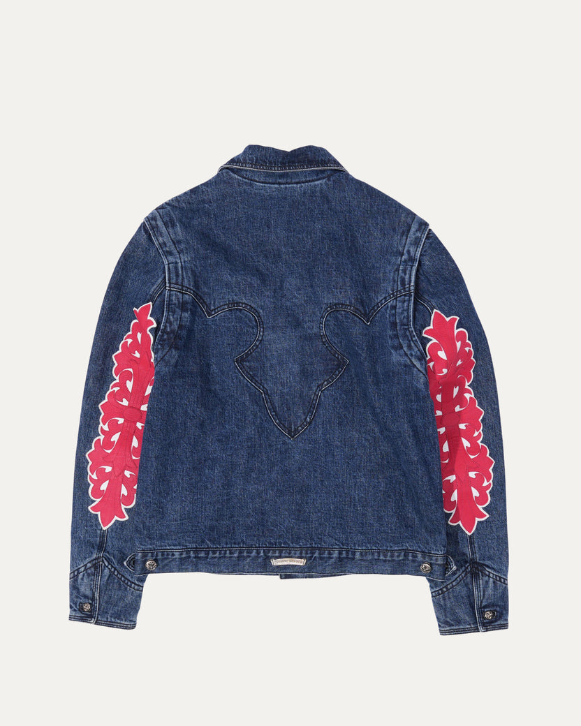 Floral Cross Patch Denim Trucker Jacket