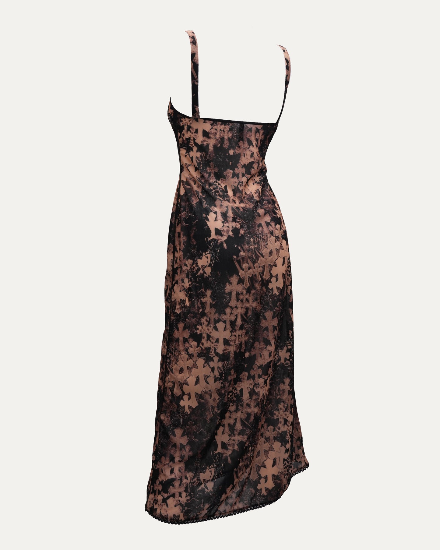 Waterfall Cross Patch Print Mesh Dress
