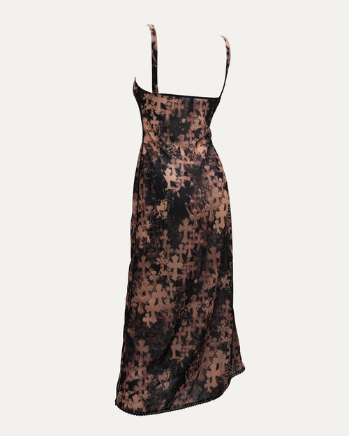Waterfall Cross Patch Print Mesh Dress