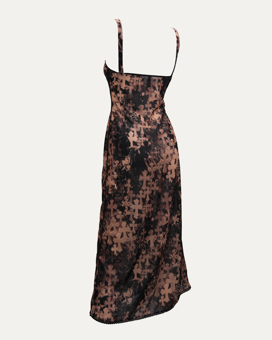 Waterfall Cross Patch Print Mesh Dress