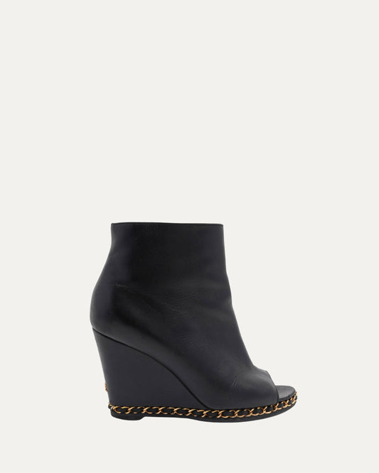 Leather Open Toe Wedge Booties