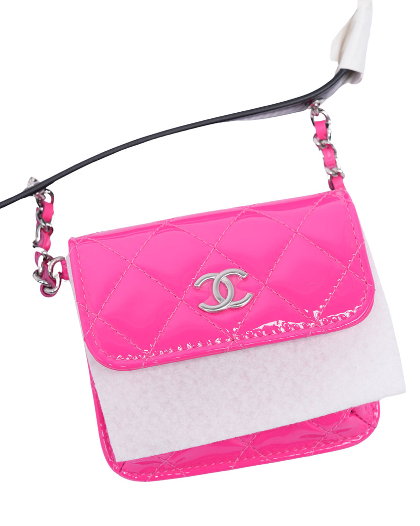 Quilted Patent Leather Double Mini Flap Waist Bag