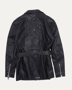 Leather Fleur Embellished Belted Jacket