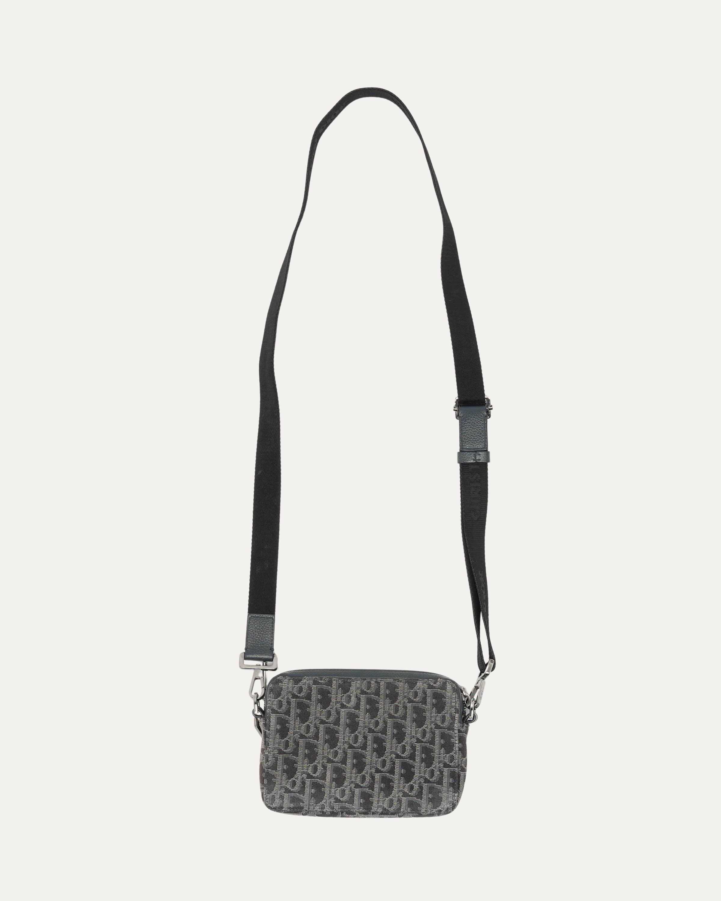 Oblique Jacquard Zipped Pouch with Strap