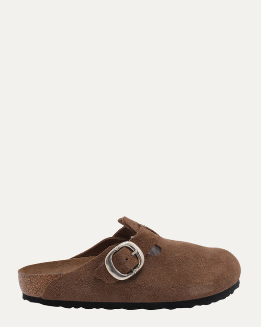 Cross Embellished Birkenstock Boston Suede Mule