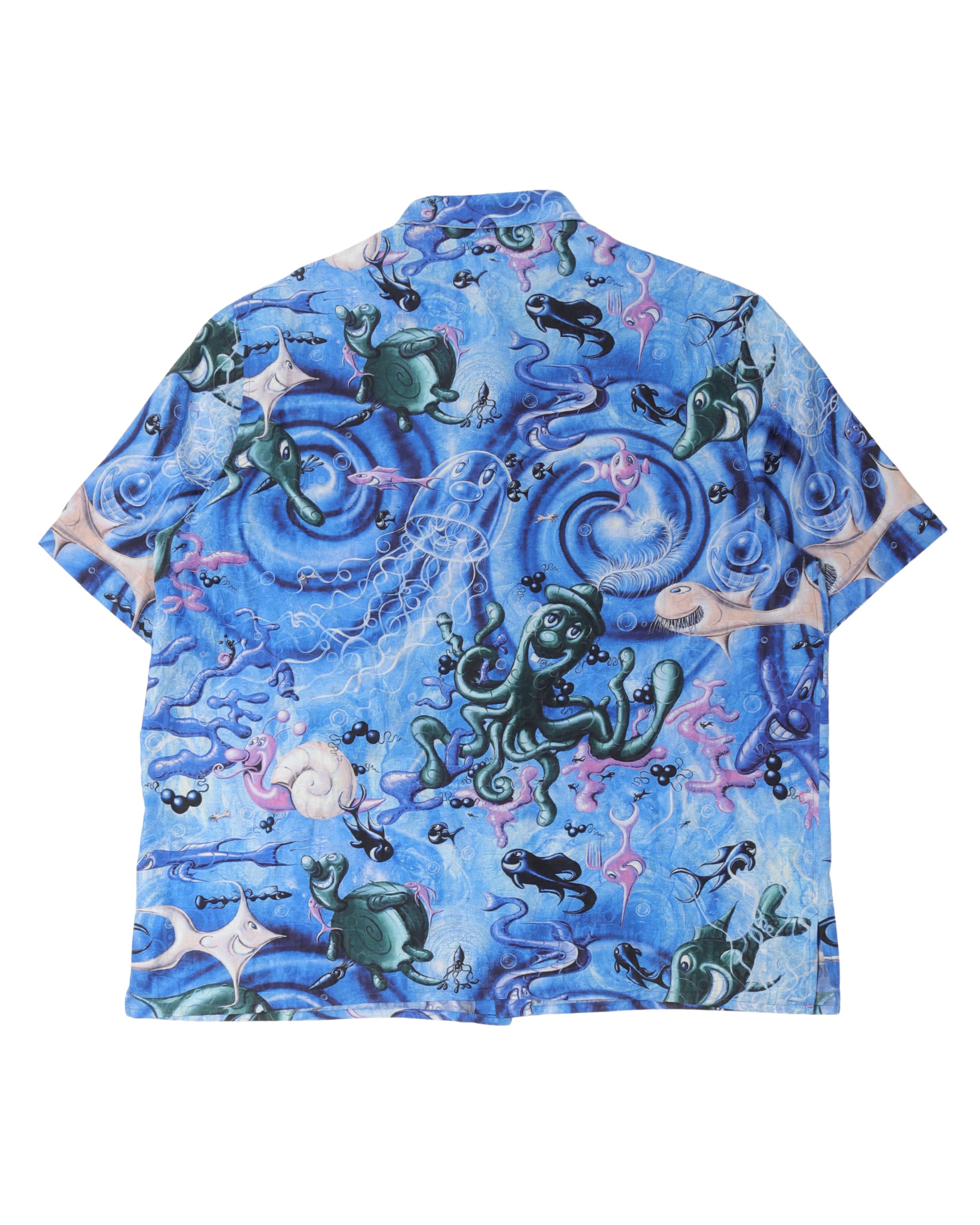 Kenny Scharf Sealife Blue Swirl Silk Blend Shirt