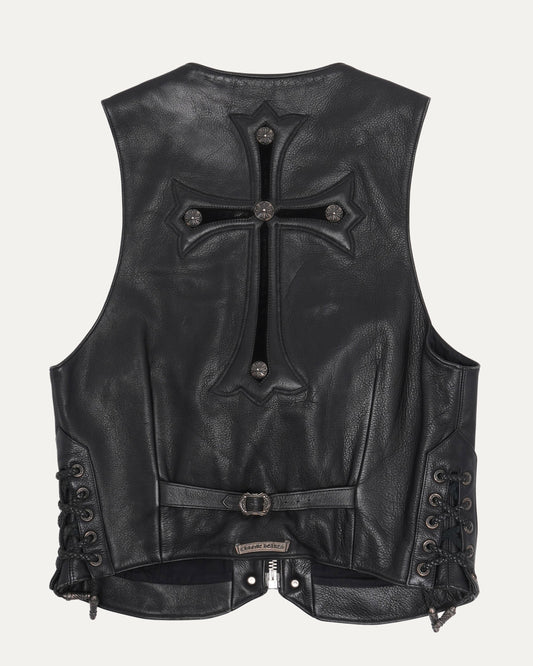 Cross Embellished Leather Vest