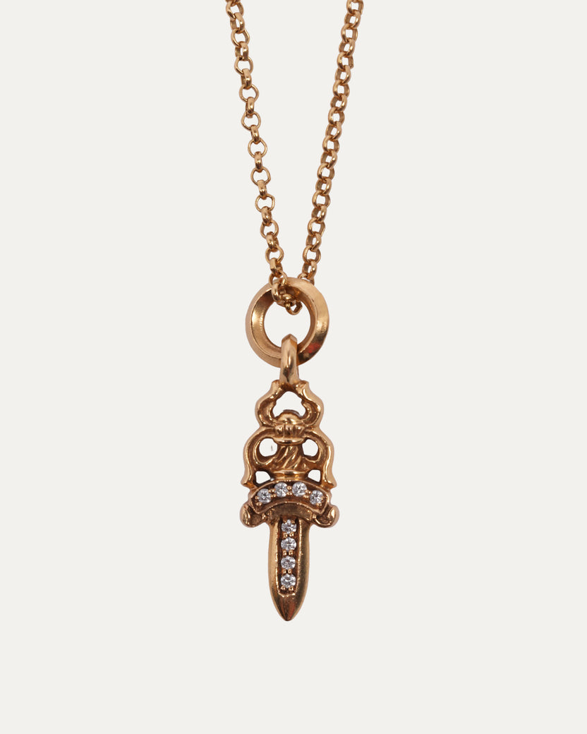 22k Gold Pave Diamond Dagger Necklace