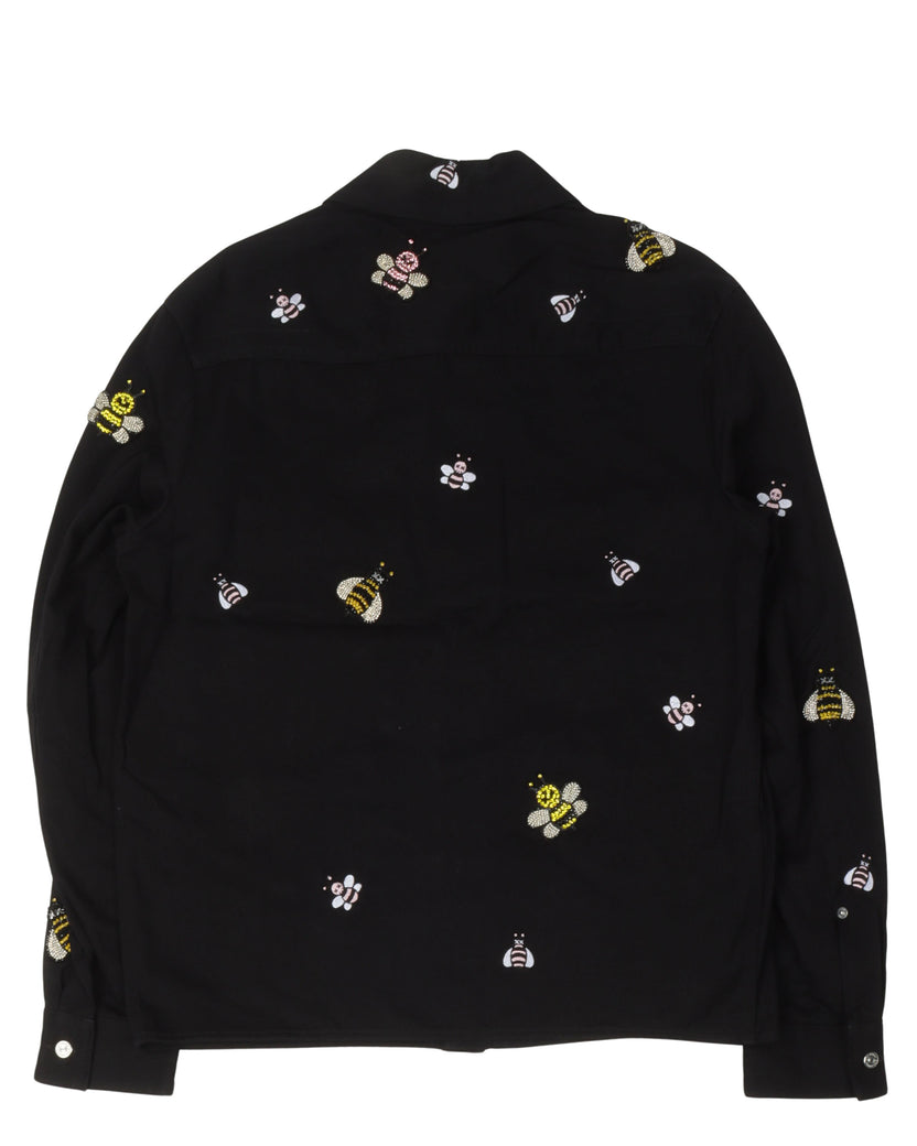 Kaws Crystal Embroidered Patch Shirt