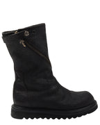Rick Owens Blistered Leather Spiral Zip Creeper Boots