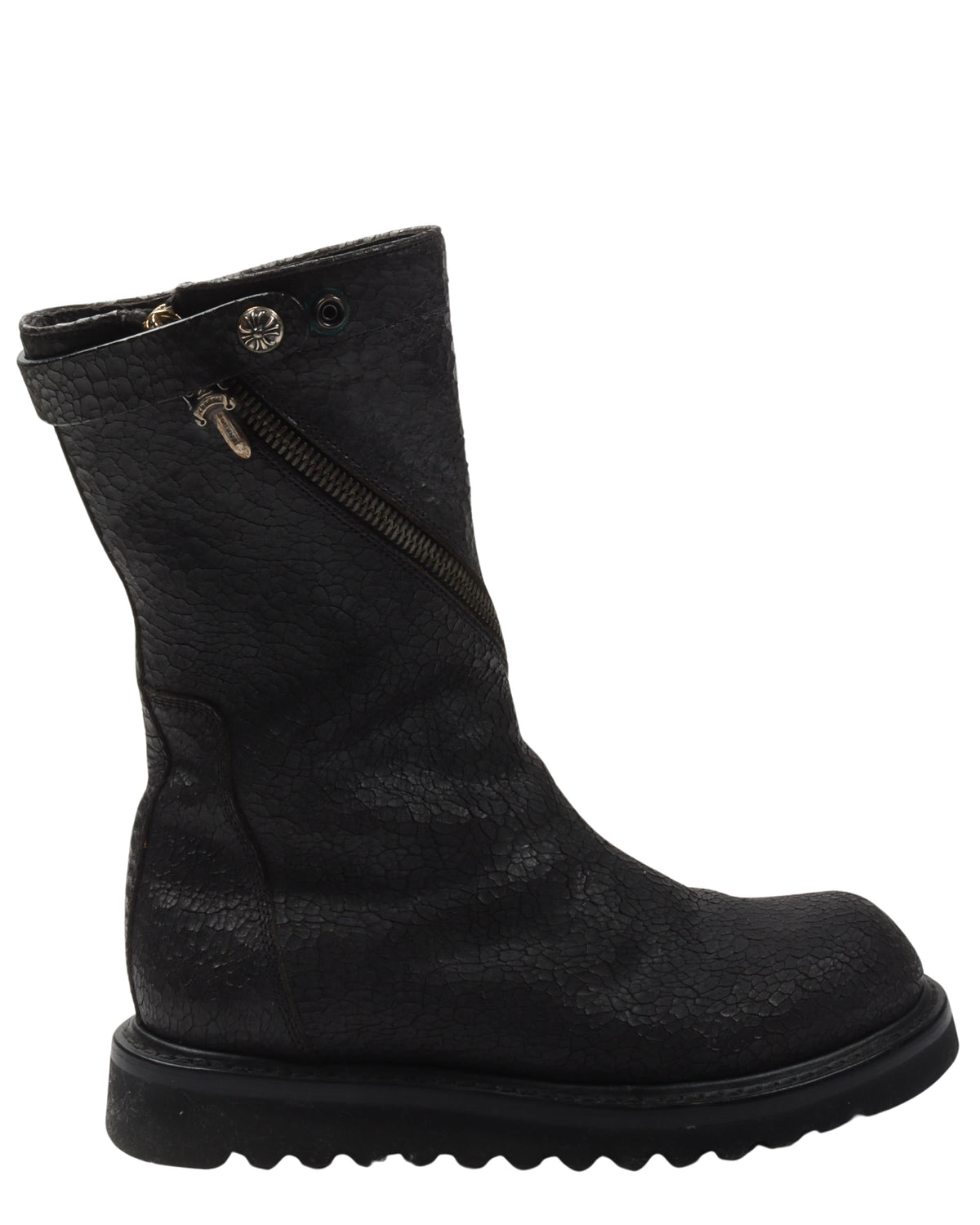 Rick Owens Blistered Leather Spiral Zip Creeper Boots