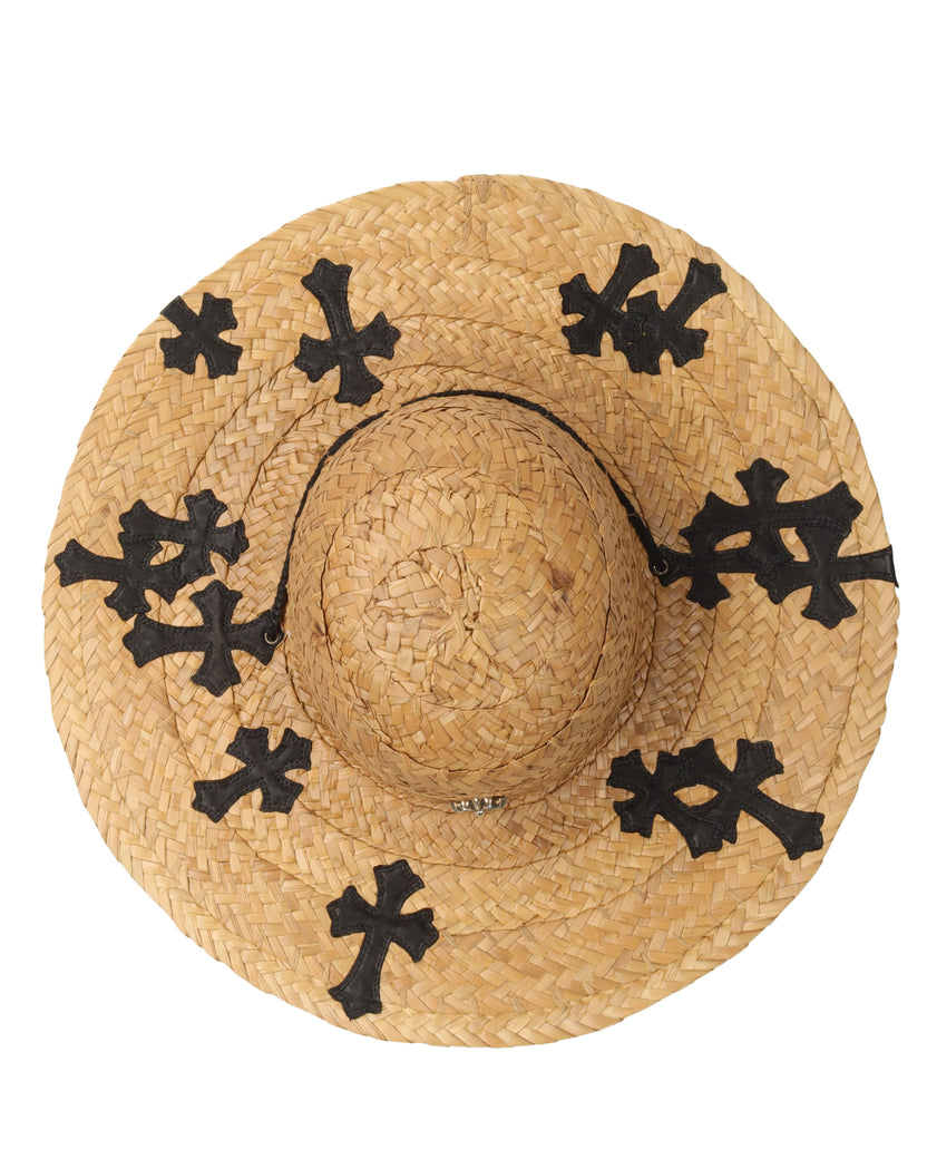 Cross Patch Silver Embellished Straw Hat