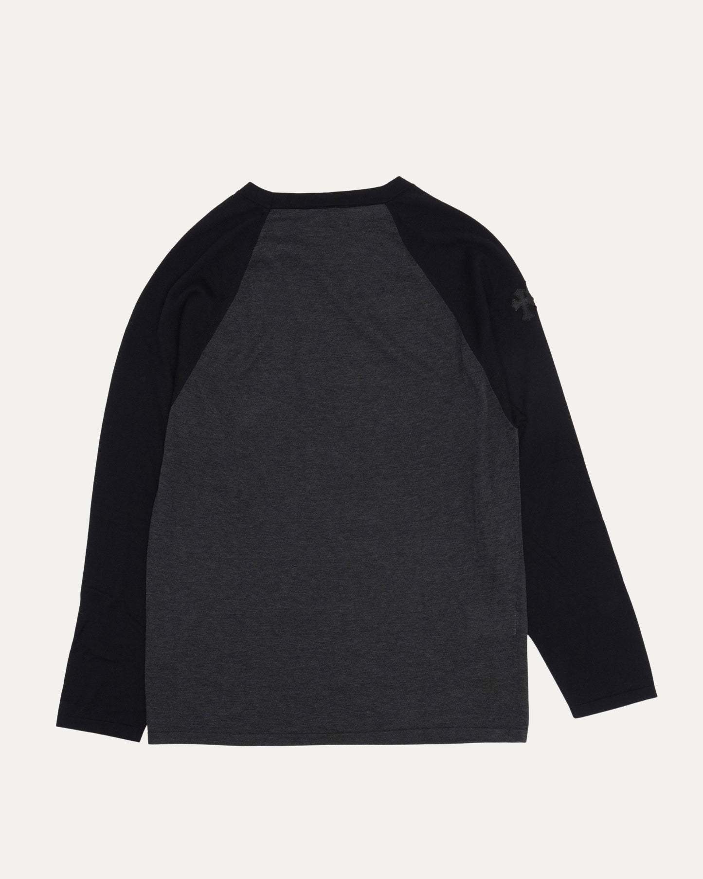 Silk Blend Cross Patch Long Sleeve Raglan T-Shirt