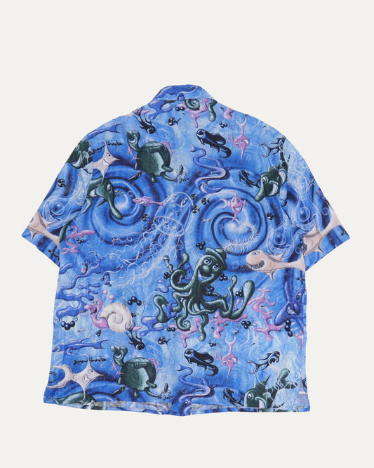 Kenny Scharf Hidden Placket Silk Blend Short Sleeve Shirt