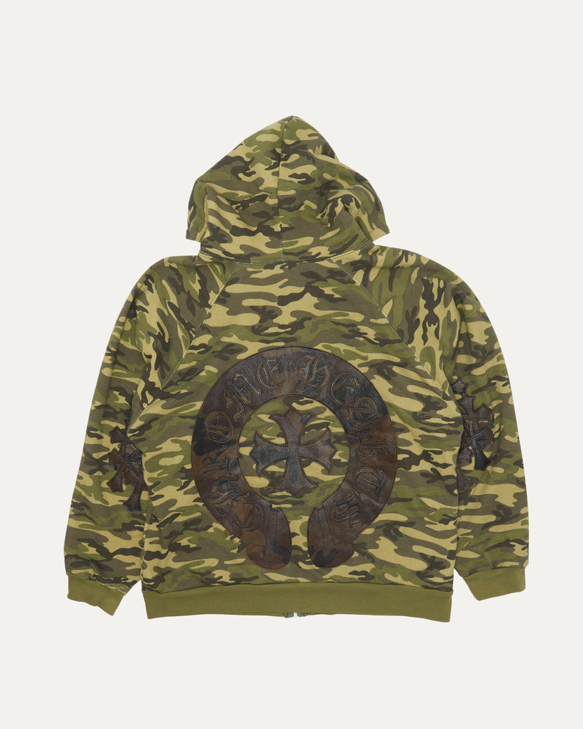 Camouflage Cross Patch Zip Up Hoodie