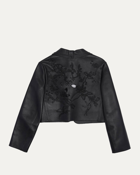 Floral Cutwork Cropped Leather Jacket