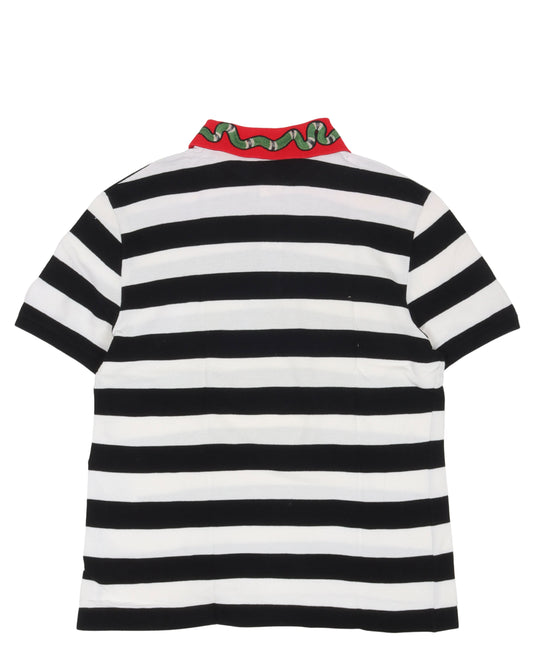 Striped Embroidered Snake Polo Shirt