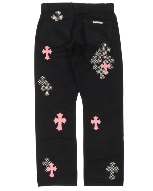 Checkered Cross Fleur Knee Jeans