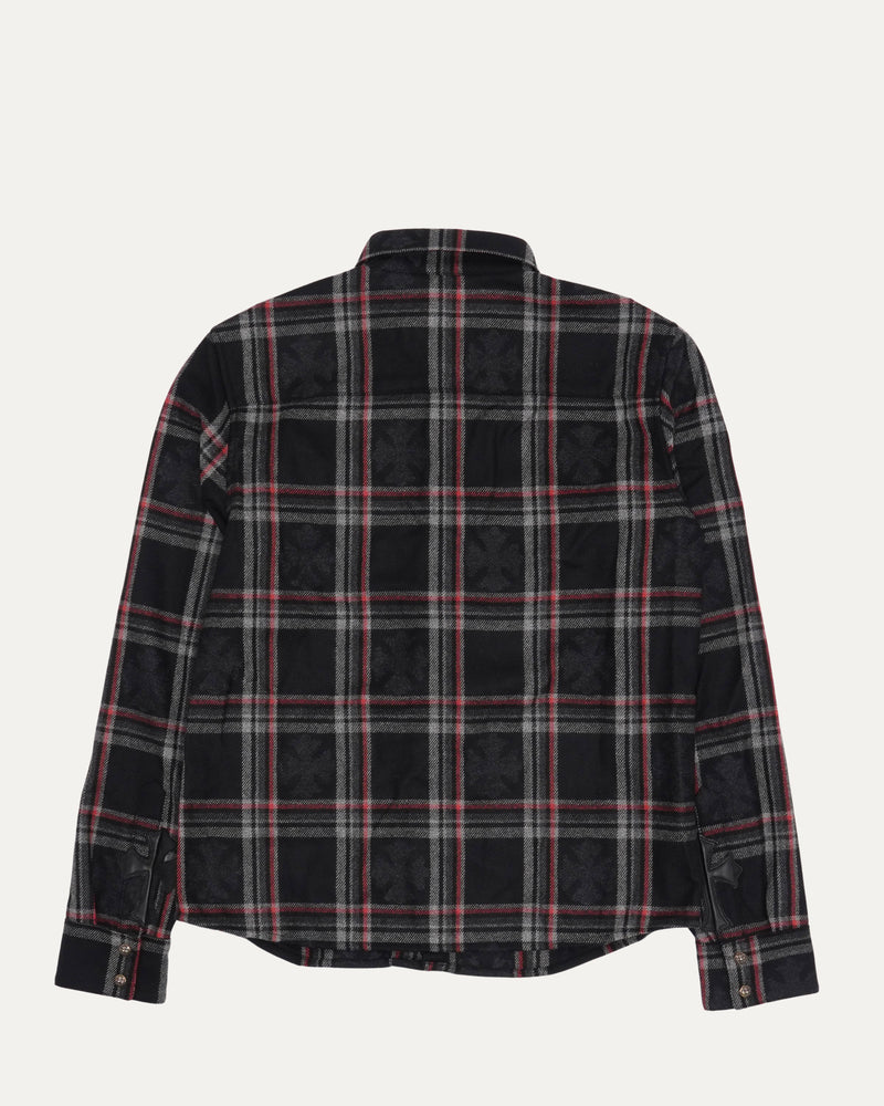 Gas Station Plaid Cashmere Cross Patch Loose Ends Flannel Shirt