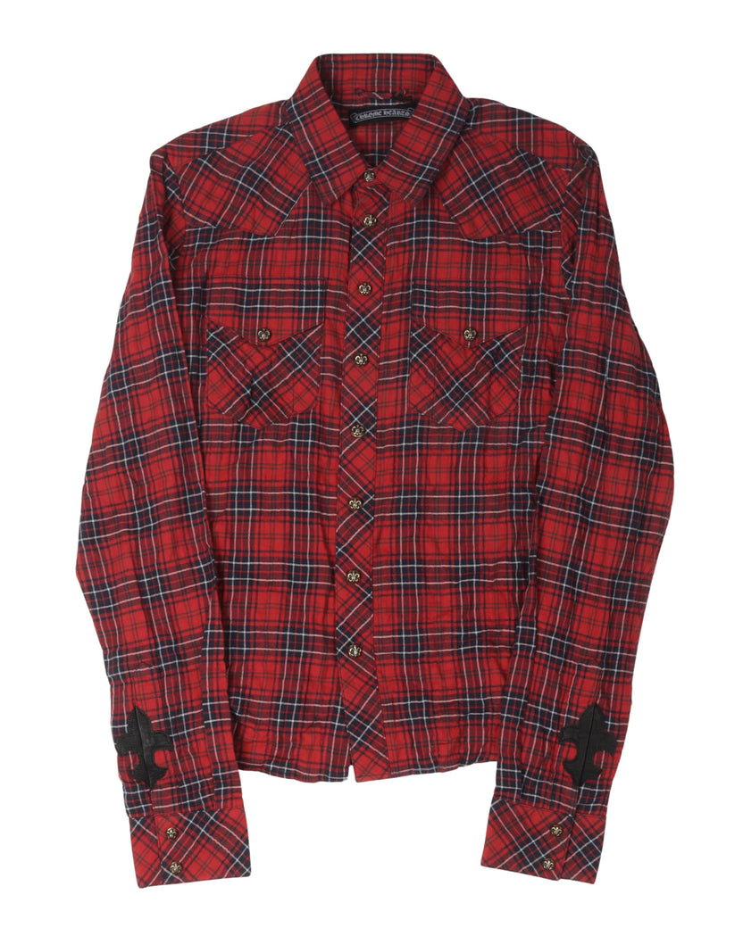 Fleur De Lis Cross Patch Western Flannel Shirt