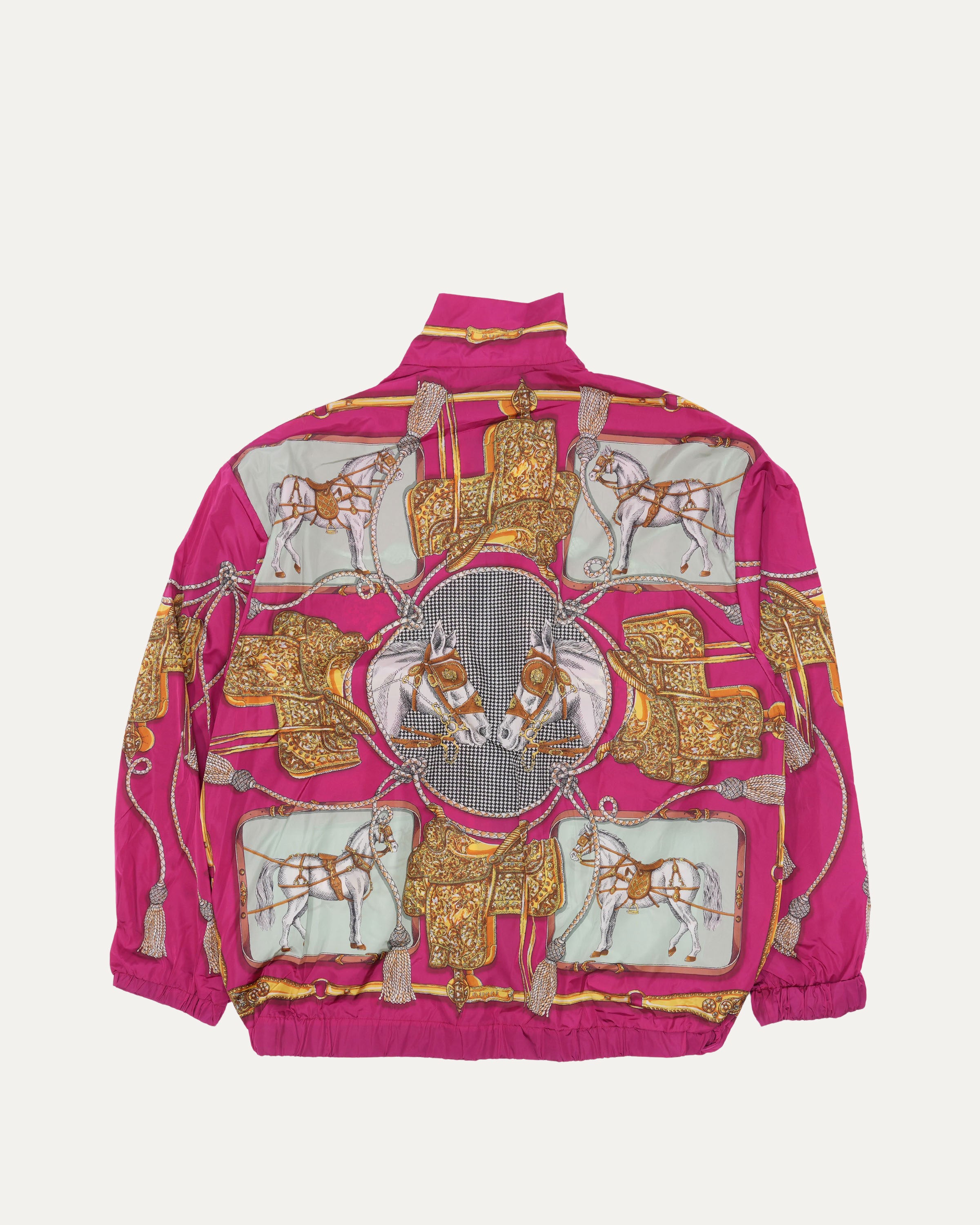 Horses and Tassels Print Oversized Nylon Bomber Jacket