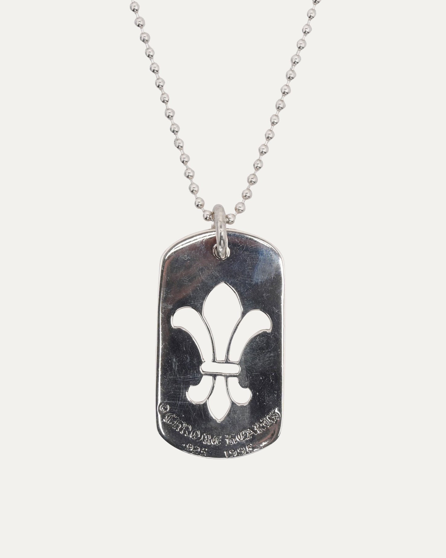 Fleur Cut Out Dog Tag Pendant on Ball Chain Necklace