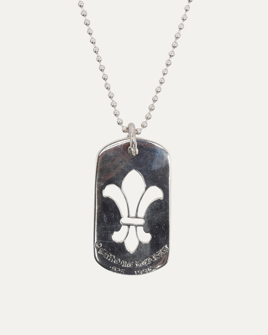 Fleur Cut Out Dog Tag Pendant on Ball Chain Necklace