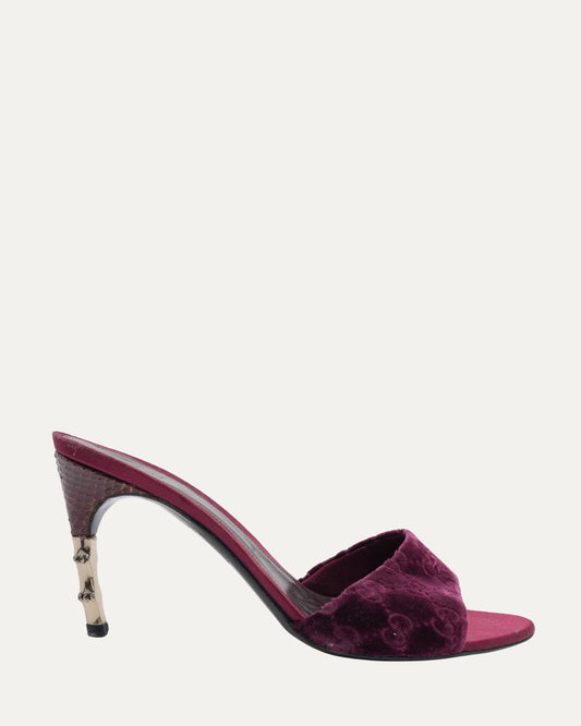 Tom Ford Era Velvet Monogram Snakeskin Bamboo Heels