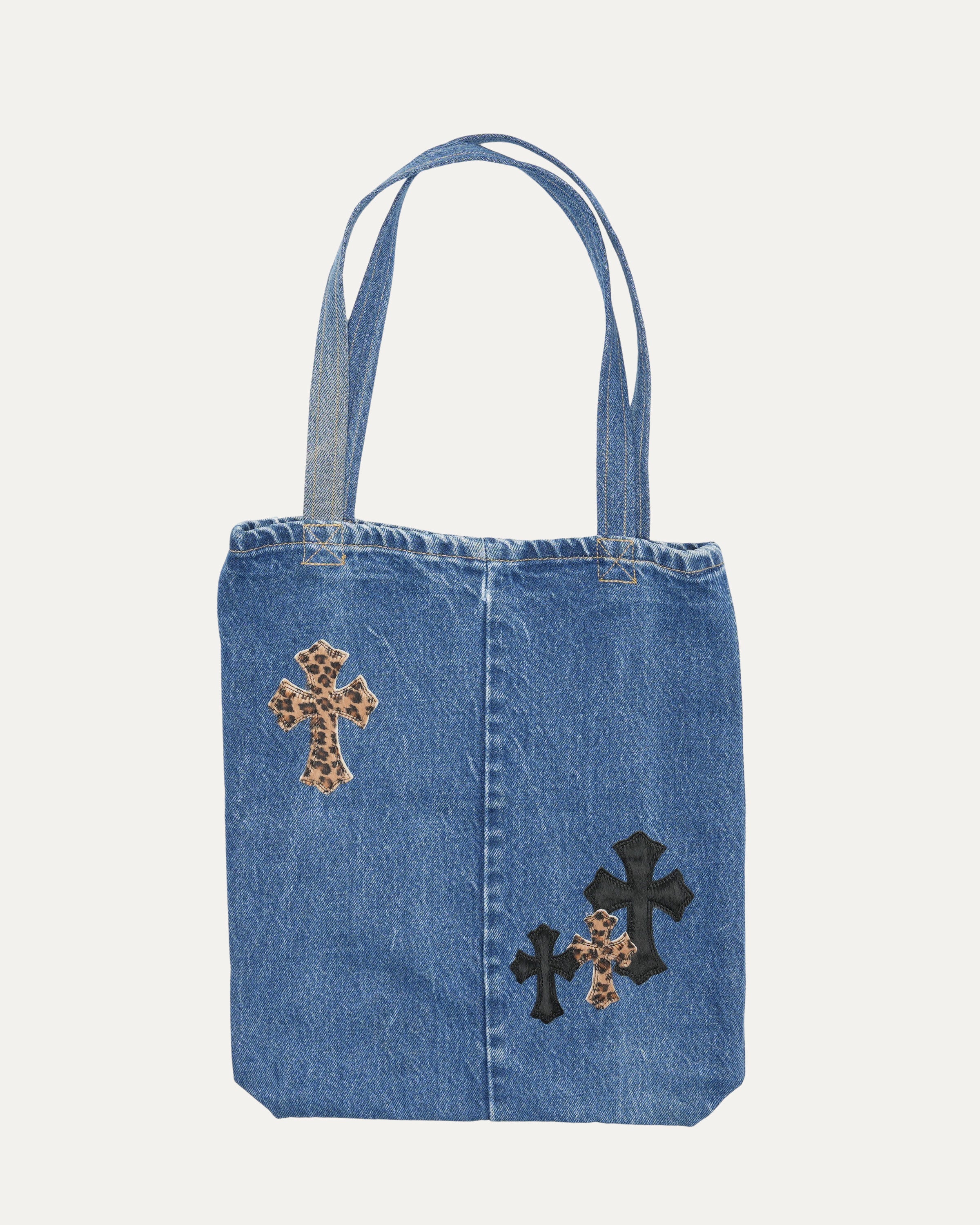 Denim Cross Patch Tote Bag