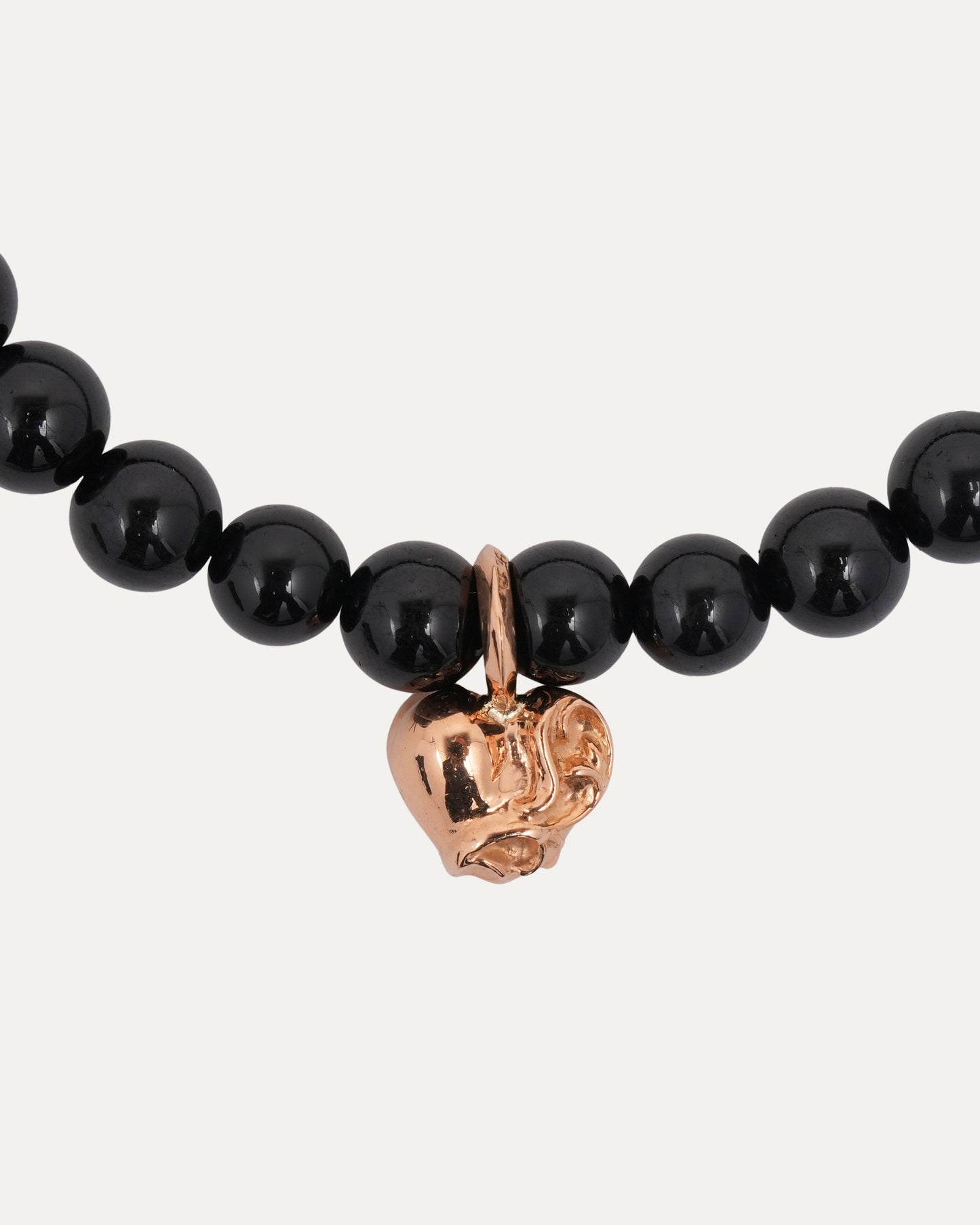 Small Gold Heart Multi Charm Onyx Bead Bracelet