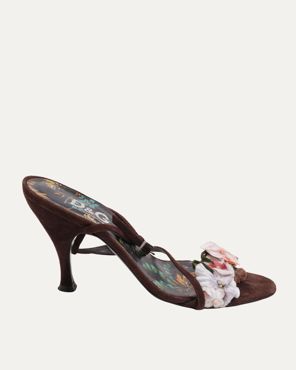 Suede Floral Embellished Strappy Heeled Sandal