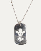Fleur Cut Out Dog Tag Pendant on Ball Chain Necklace