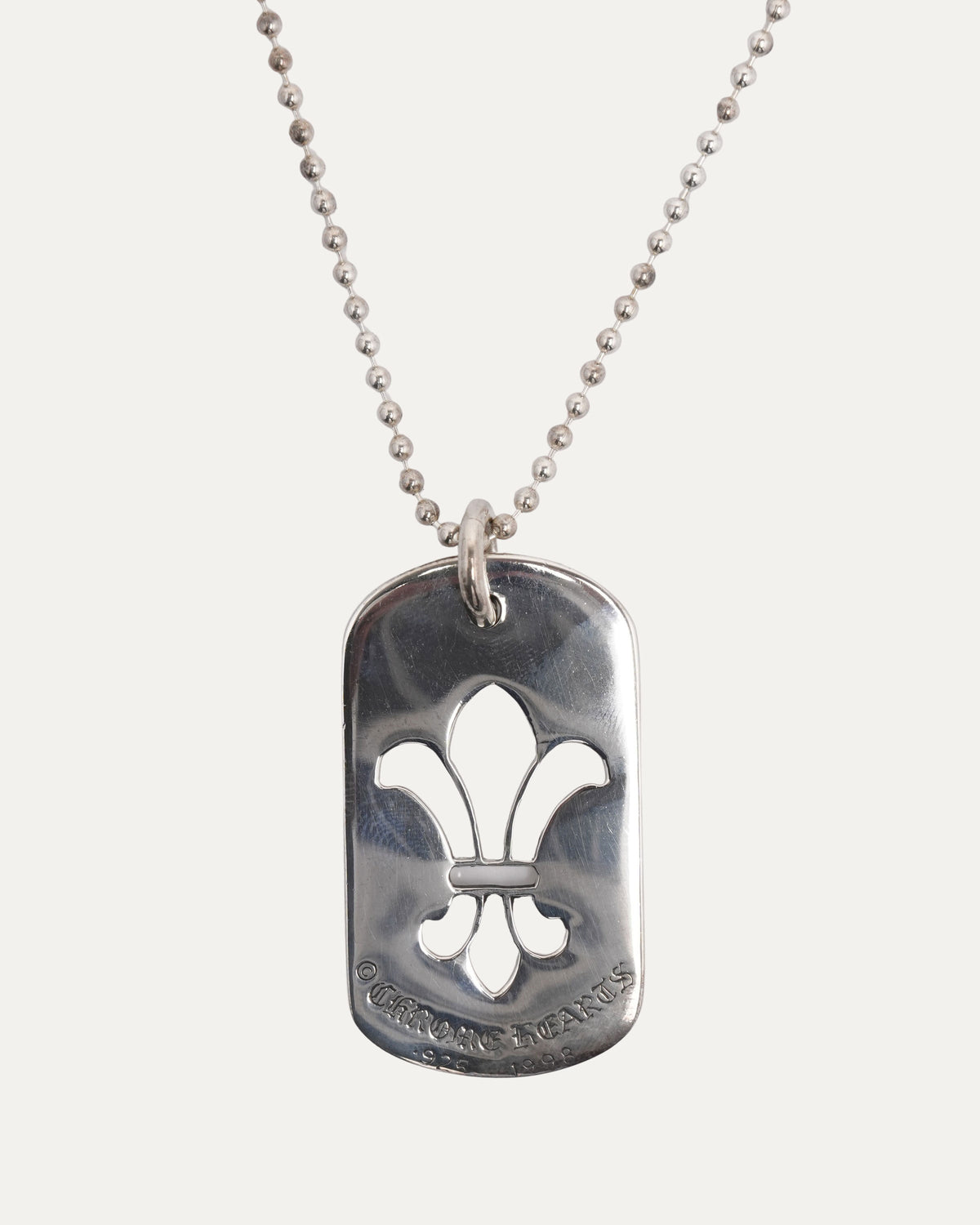 Fleur Cut Out Dog Tag Pendant on Ball Chain Necklace