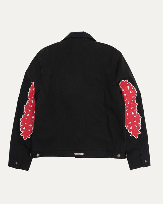 Floral Cross Patch Denim Trucker Jacket
