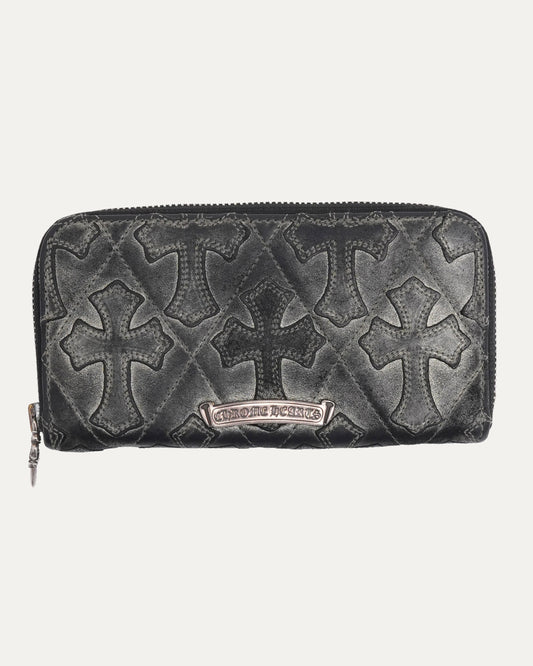 Quilted Cross Patch Long Zip Wallet