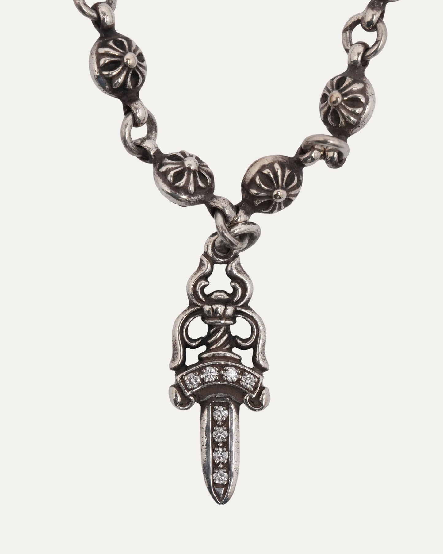 Diamond Dagger Pendant Plus Ball Necklace