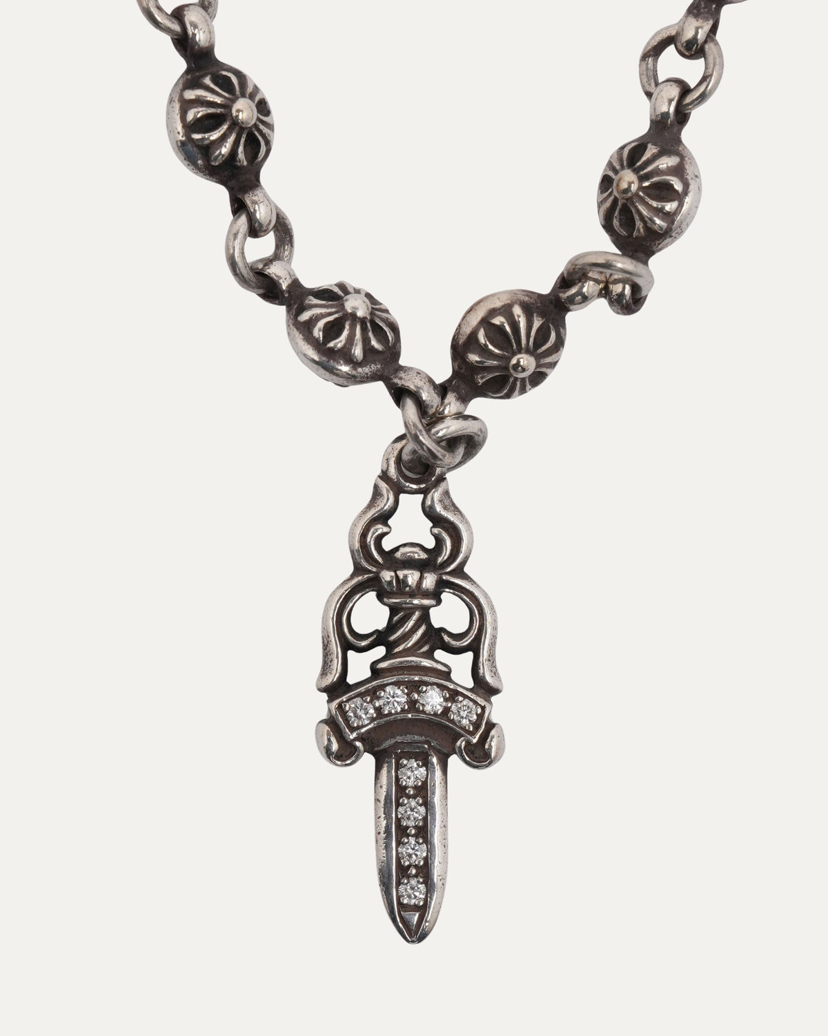 Diamond Dagger Pendant Plus Ball Necklace