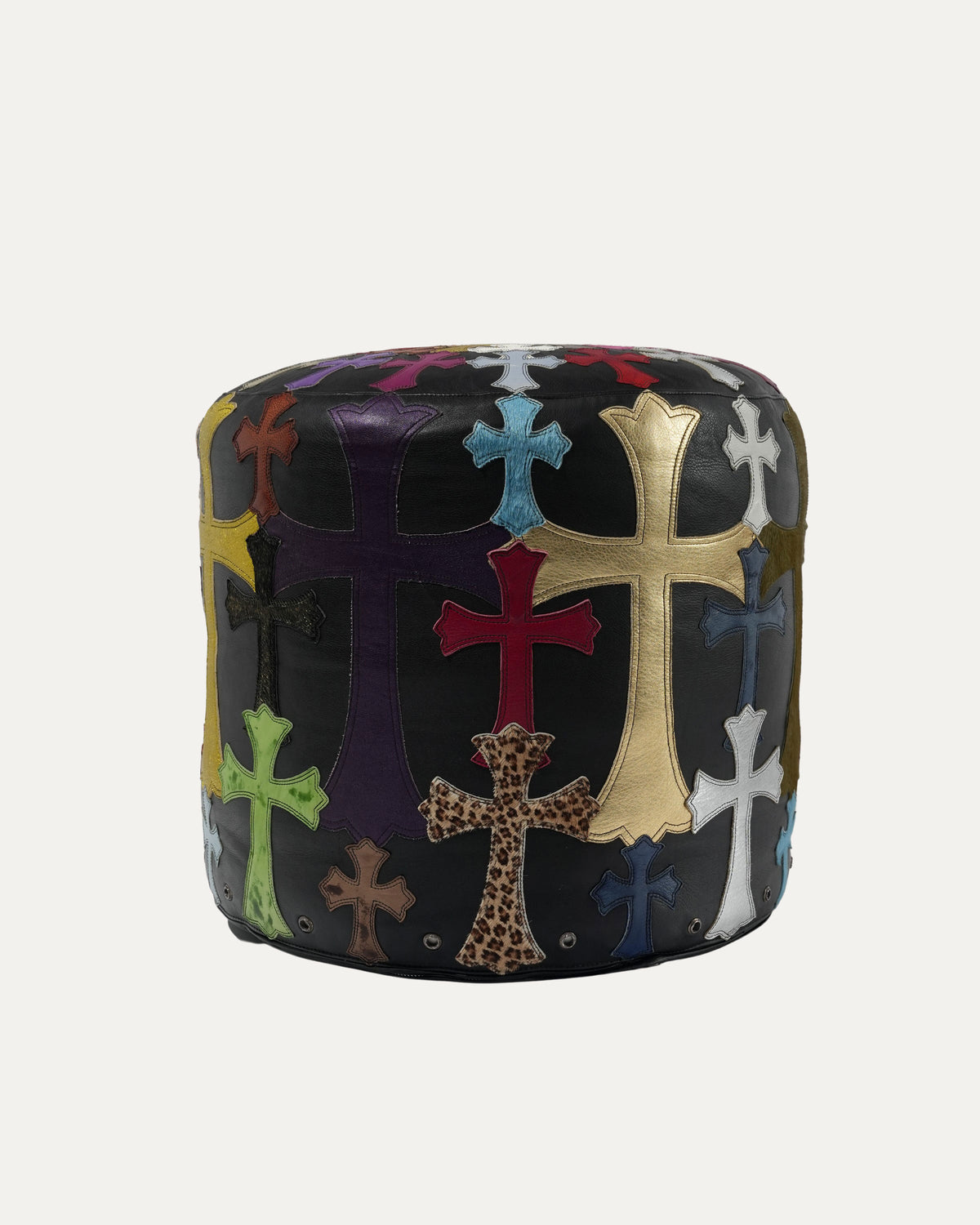 Leather Multicolor Cross Patch Stool