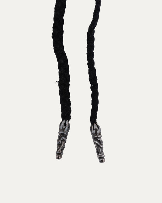 Braided Leather Necklace with Silver Aglets