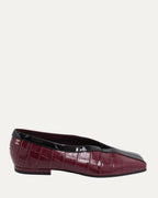 Crocodile Embossed Square Toe Ballet Flats