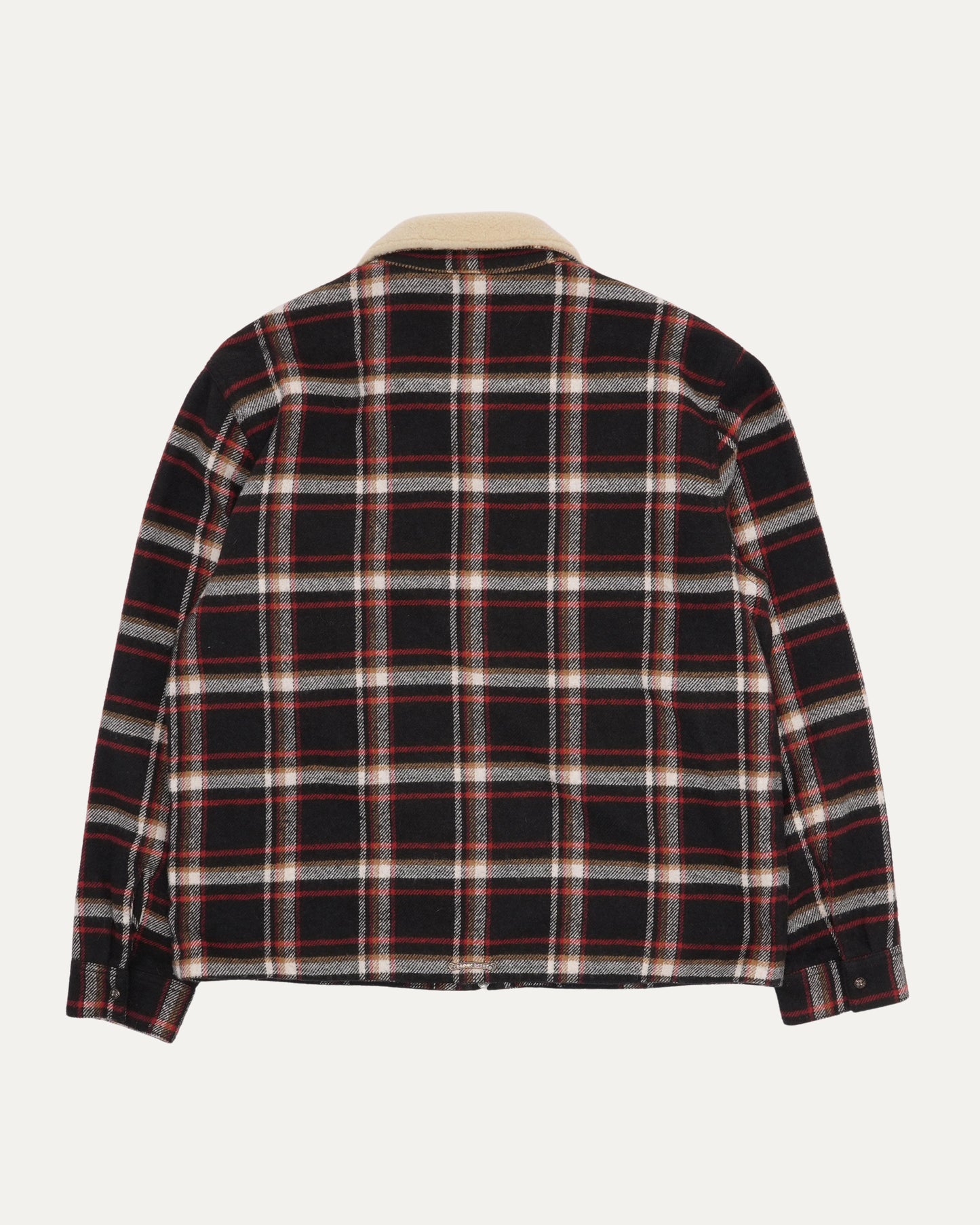 Shearling Collar Flannel Zip Up Jacket