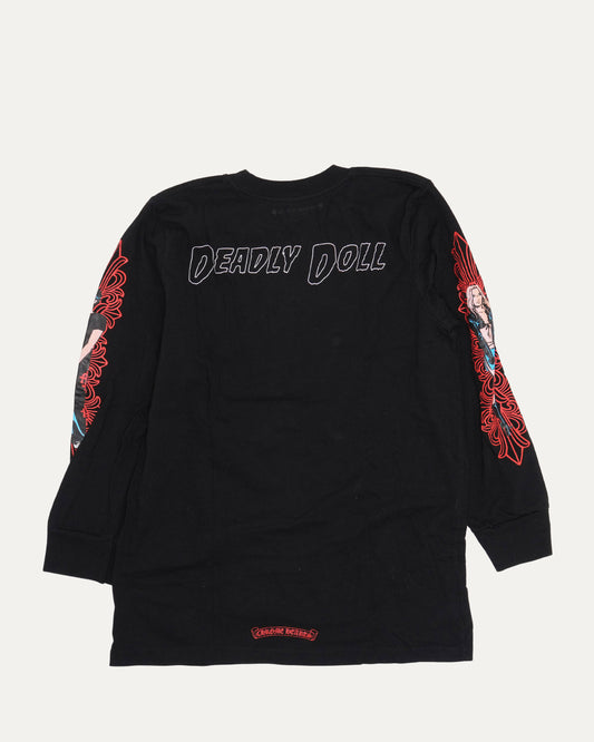 Children's Deadly Doll Horseshoe Logo Long Sleeve Pocket T-Shirt