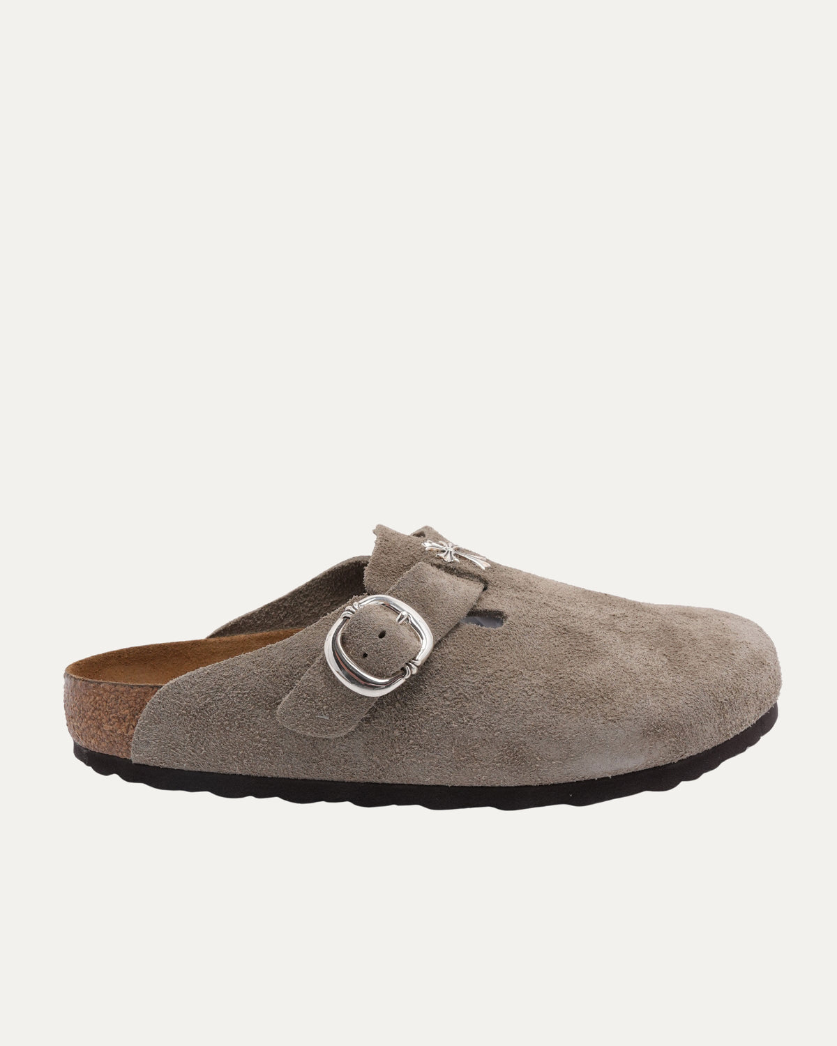 Cross Embellished Birkenstock Boston Suede Mule