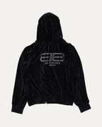 Velour Rhinestone Logo Zip-Up Hoodie
