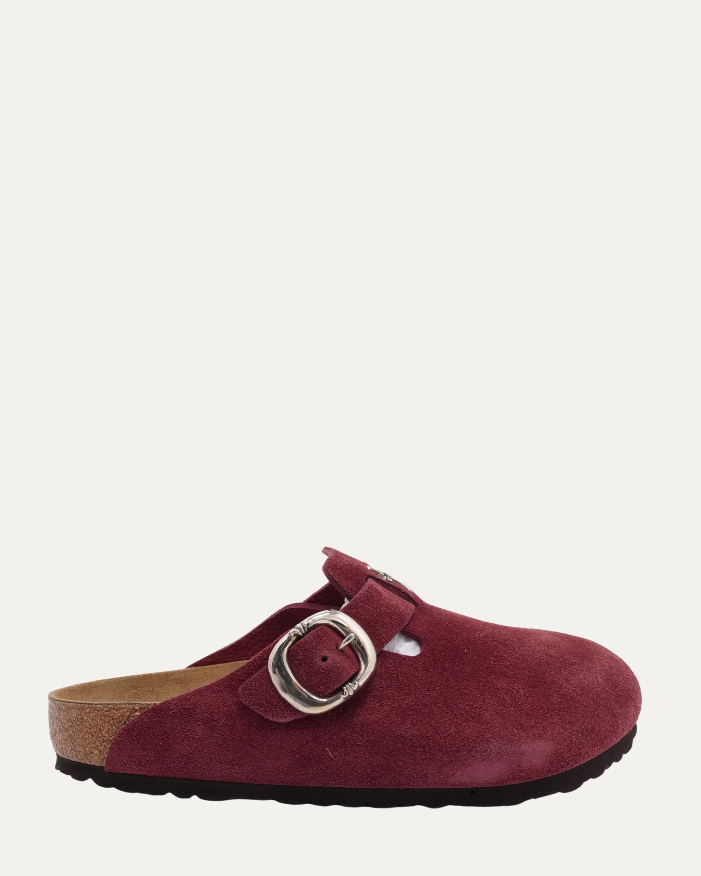 Cross Embellished Birkenstock Boston Suede Mule