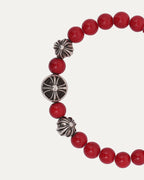 Large Multi Charm Red Coral Bead Bracelet
