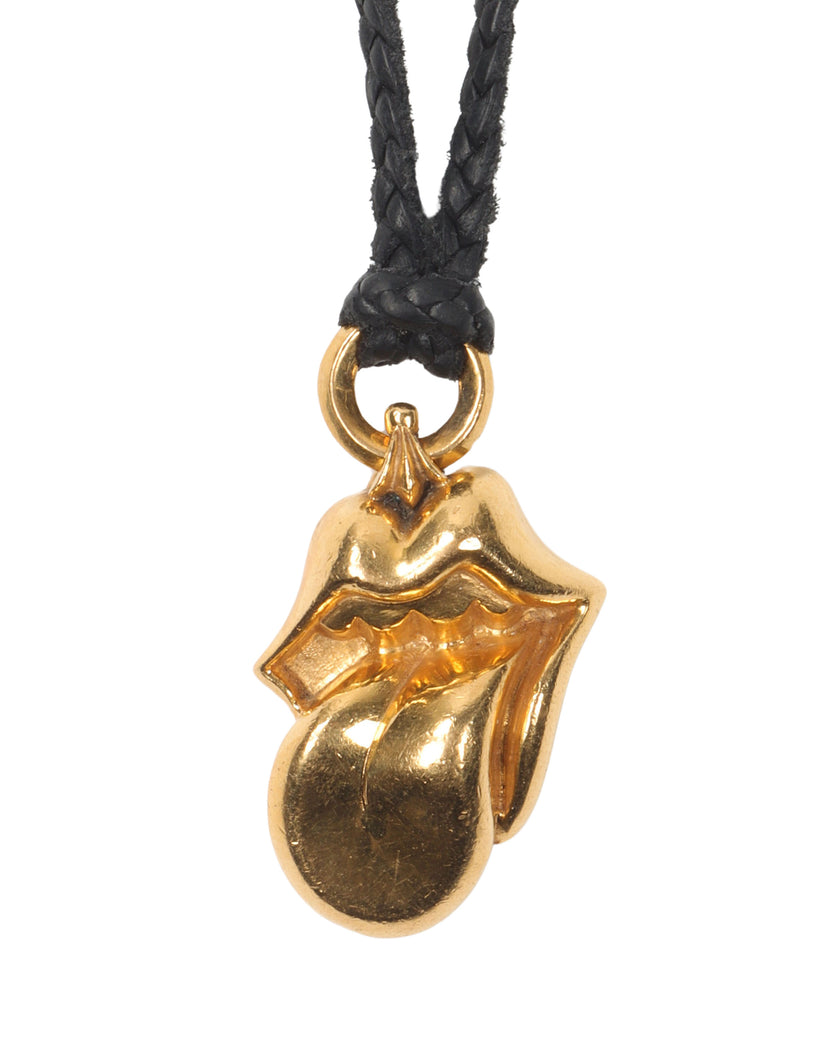 22k Gold Rolling Stones Pendant w/ Leather Necklace