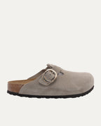 Cross Embellished Birkenstock Boston Suede Mule
