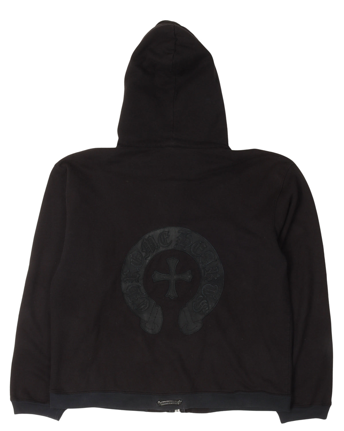 Vintage Leather Horseshoe Logo Zip-Up Hoodie